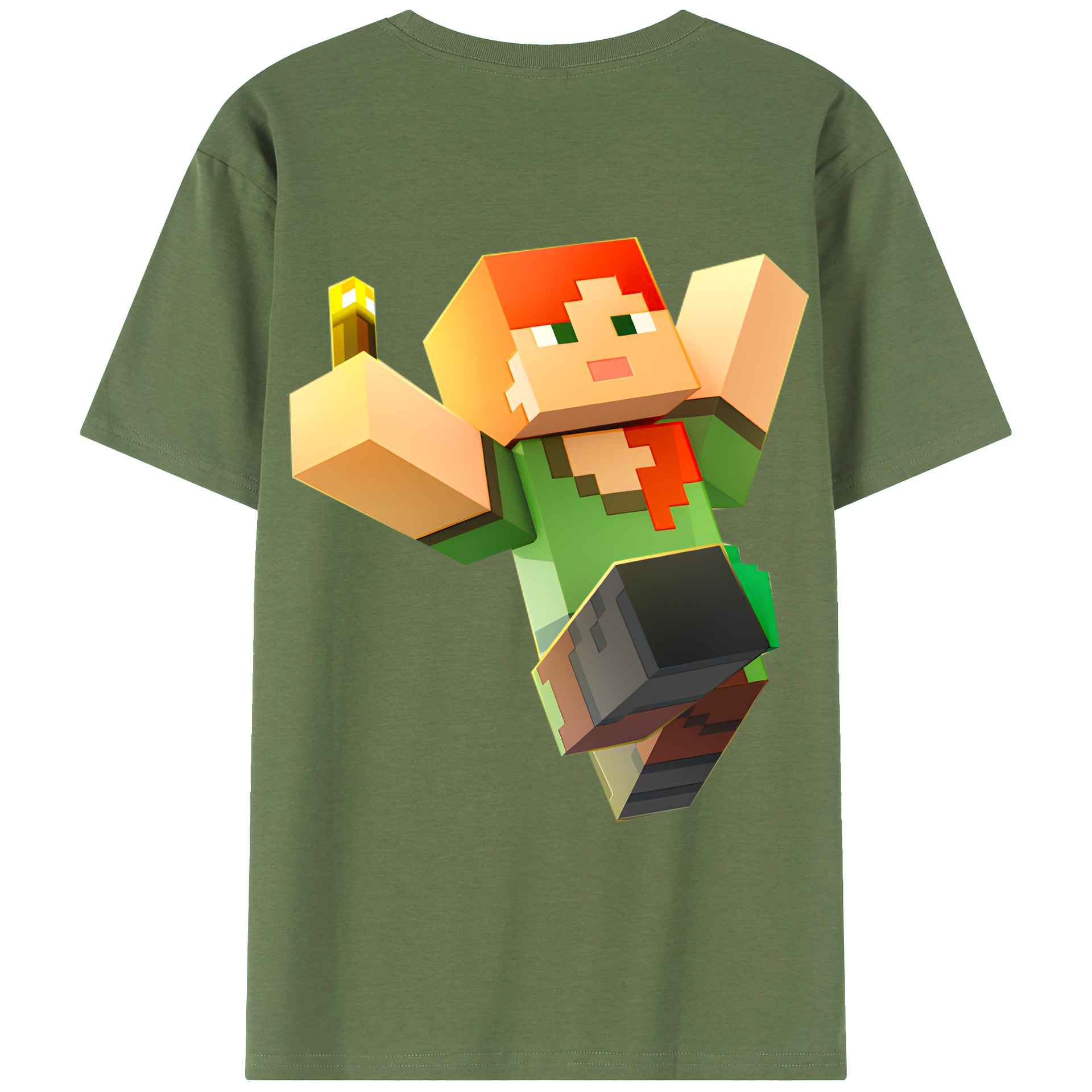 （画像用） マインクラフト ブロックの世界 Minecraft MC Block world 綿100％ メンズ半袖Tシャツ（バックプリント） 通気性